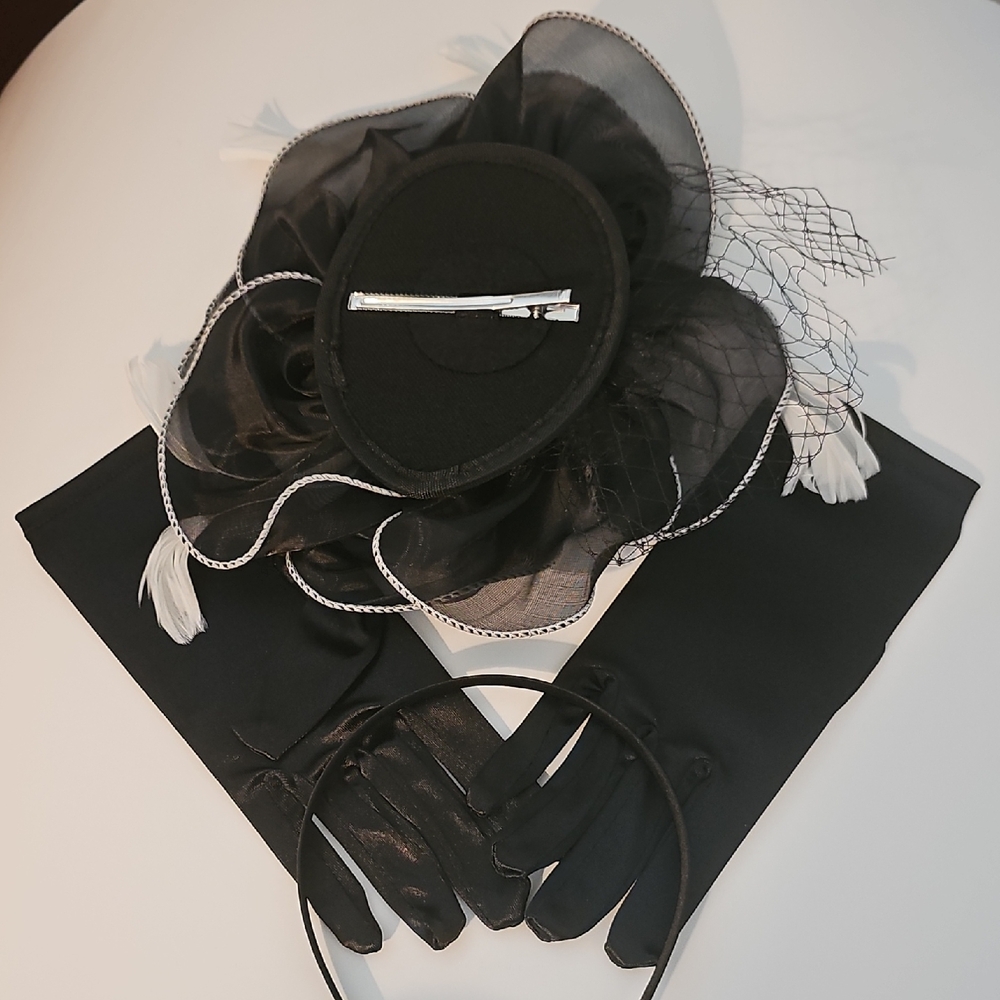 Beloved Millinery Chic Black Fascinator Set with Gloves